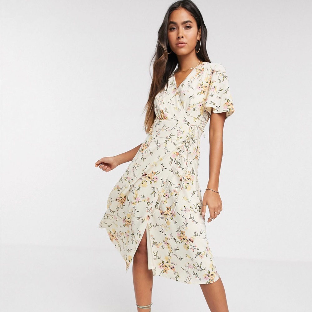 Vero Moda wrap midi dress in cream floral